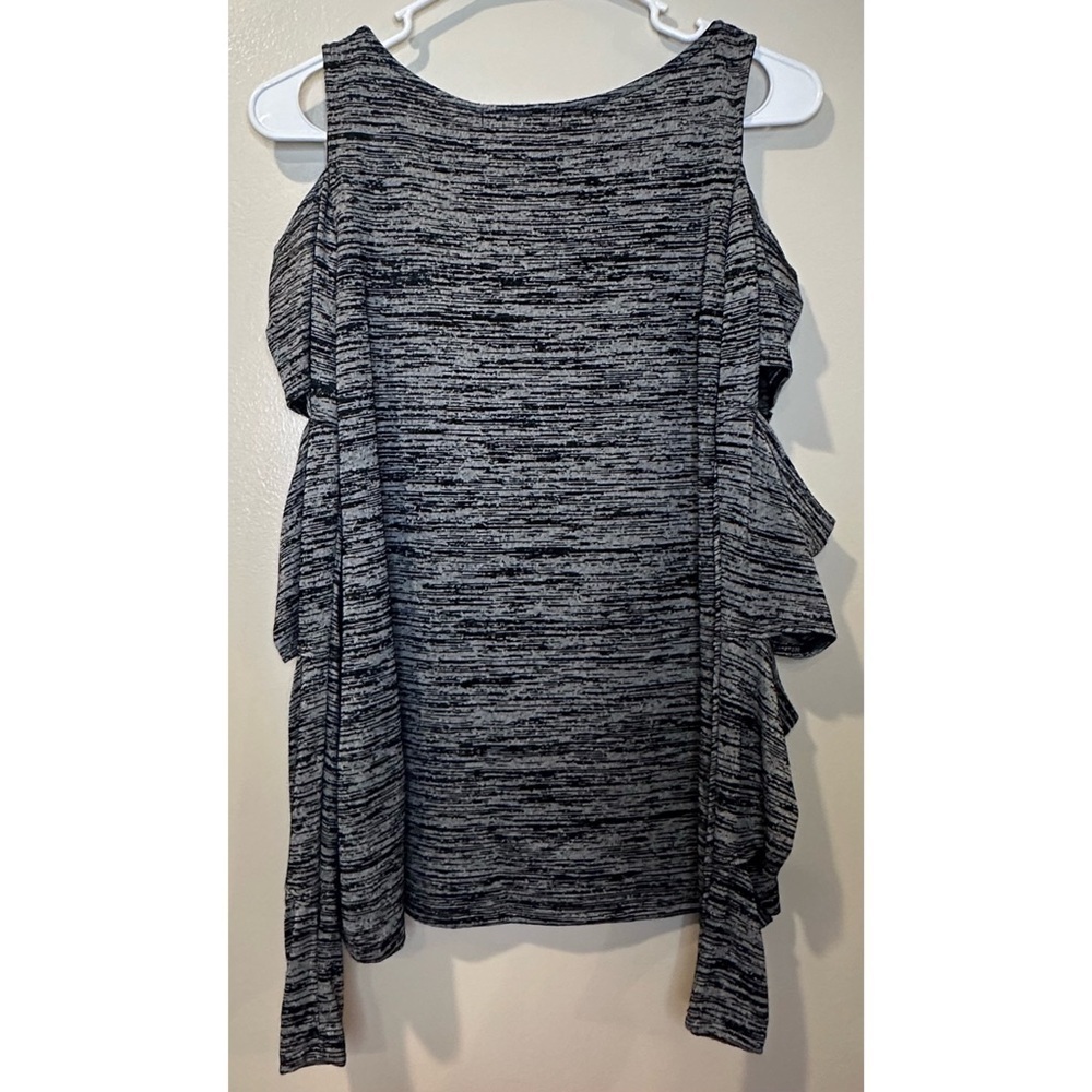 Peyton Jensen Evereve Carmen Top Silver Space Dye Cold Shoulder Ruffle Sleeve S - Picture 2 of 8